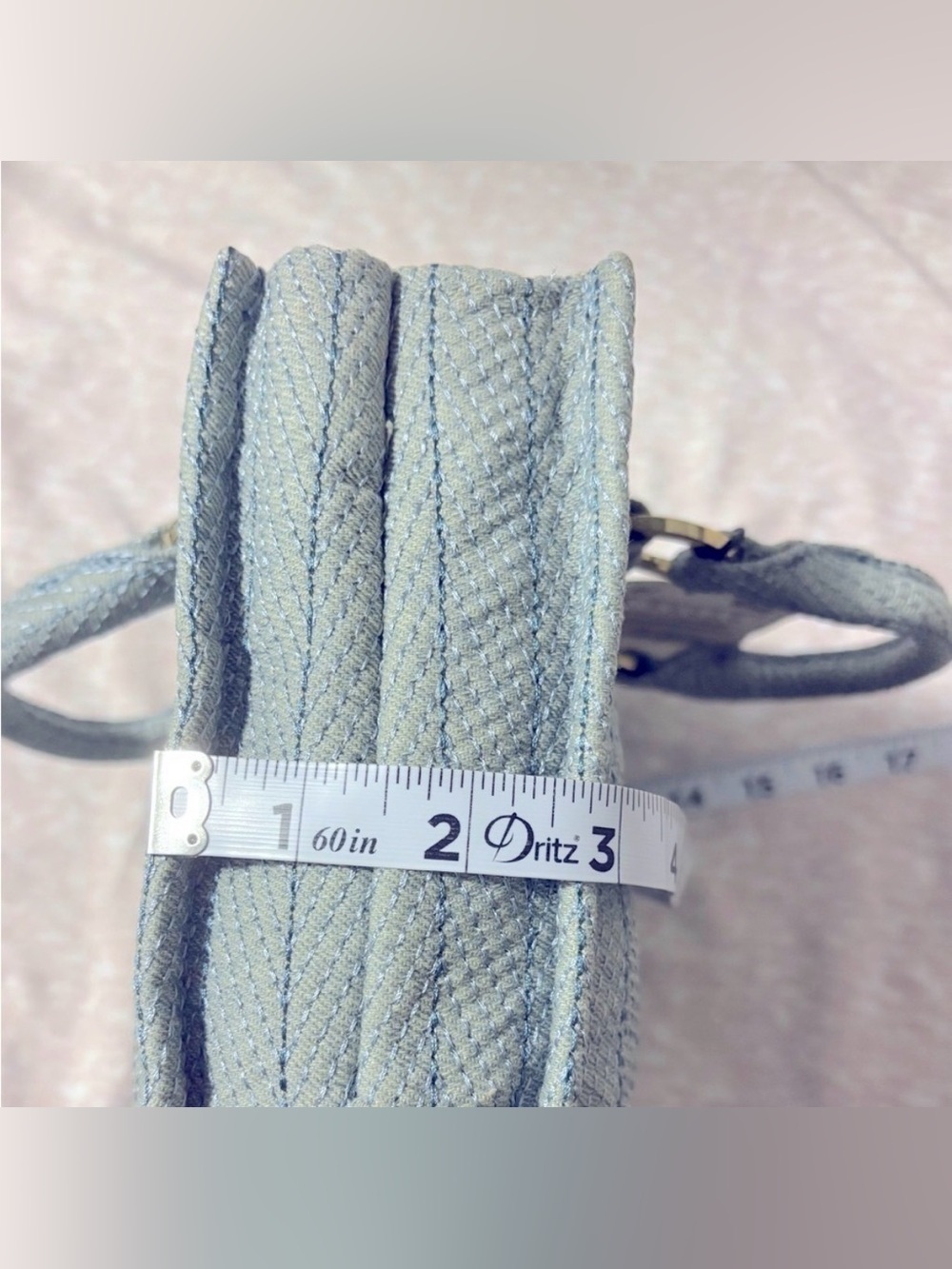 ZARA Light Blue Small Satchel Top Handle Zip Bag Gold Hardware Detachable Strap - Picture 12 of 12